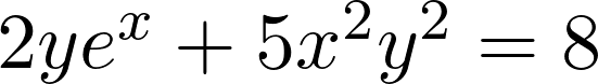 Rendered by QuickLaTeX.com 2ye^x+5x^2y^2=8