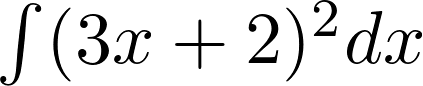 Rendered by QuickLaTeX.com \int(3x+2)^2 dx