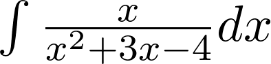 Rendered by QuickLaTeX.com \int{x\over{x^2+3x-4}}dx